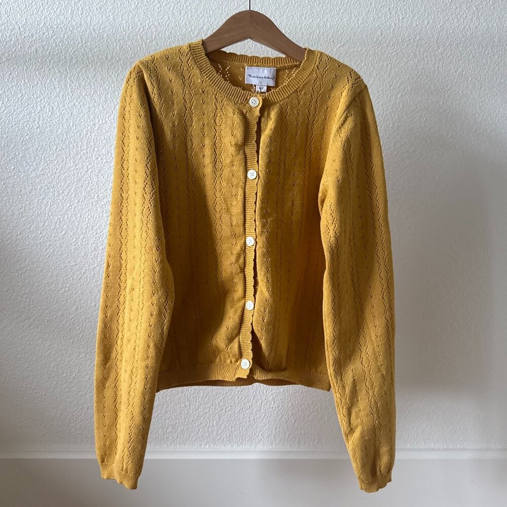 Girls Golden yellow open-knit pointelle cardigan Size 6-7 Structured stretch